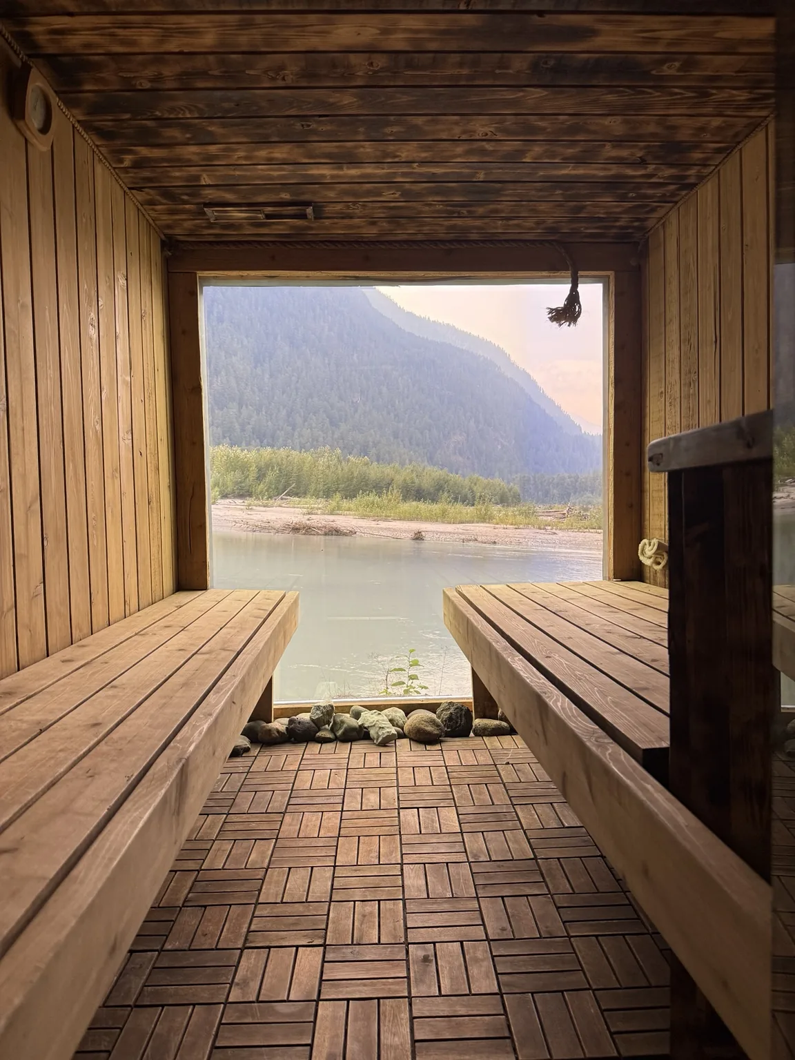 Panoramic sauna view in British Columbia