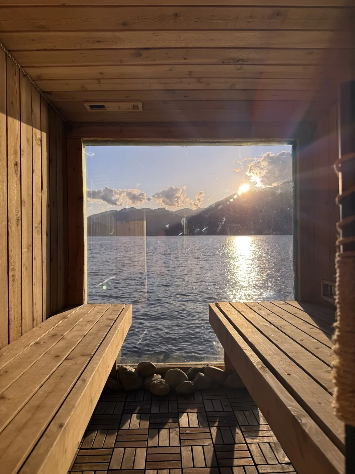 Panoramic sauna view in British Columbia