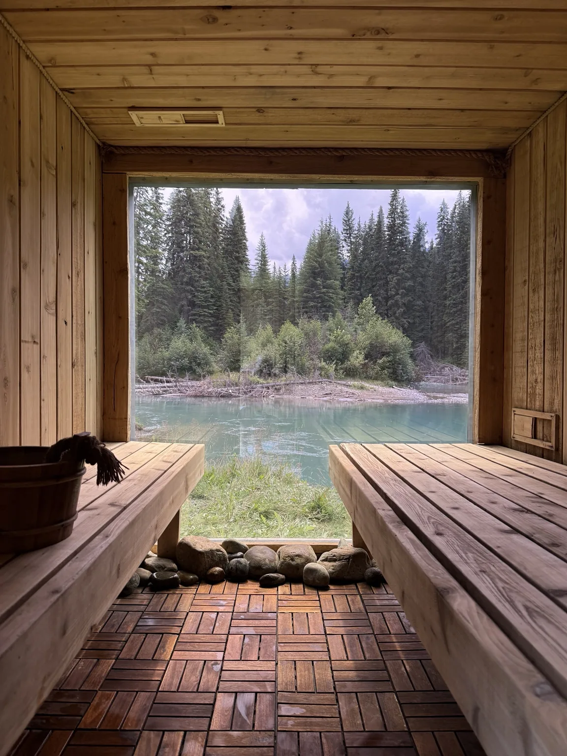 Panoramic sauna view in British Columbia