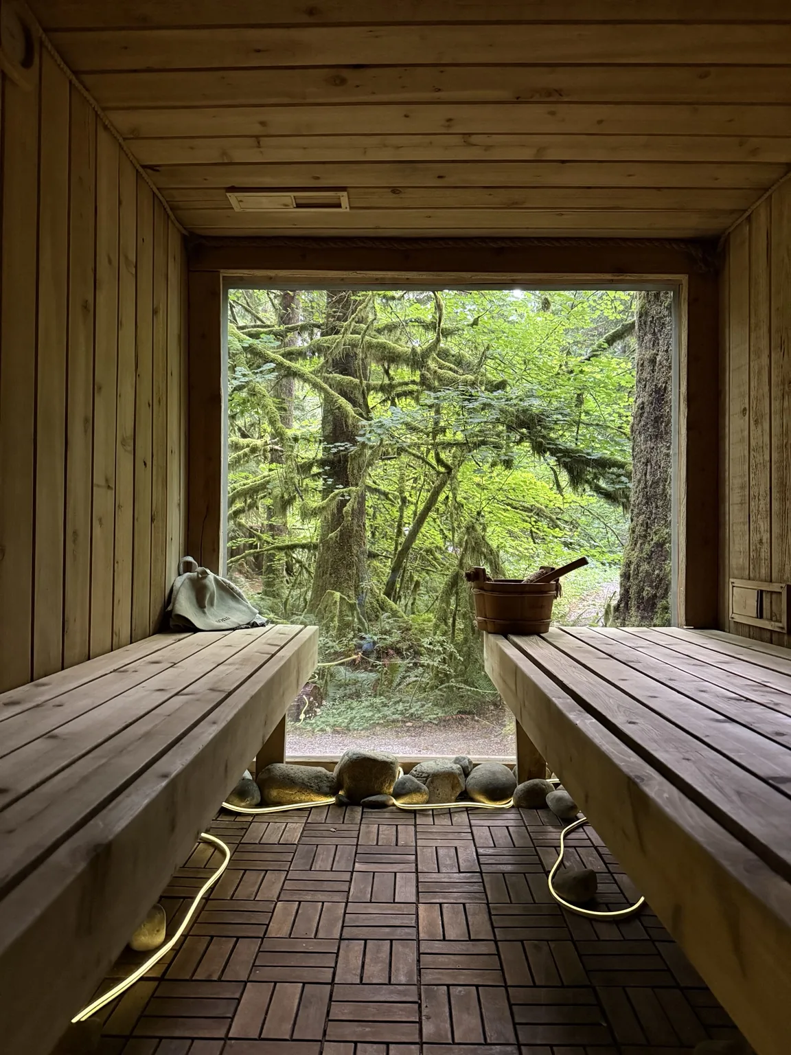 Panoramic sauna view in British Columbia