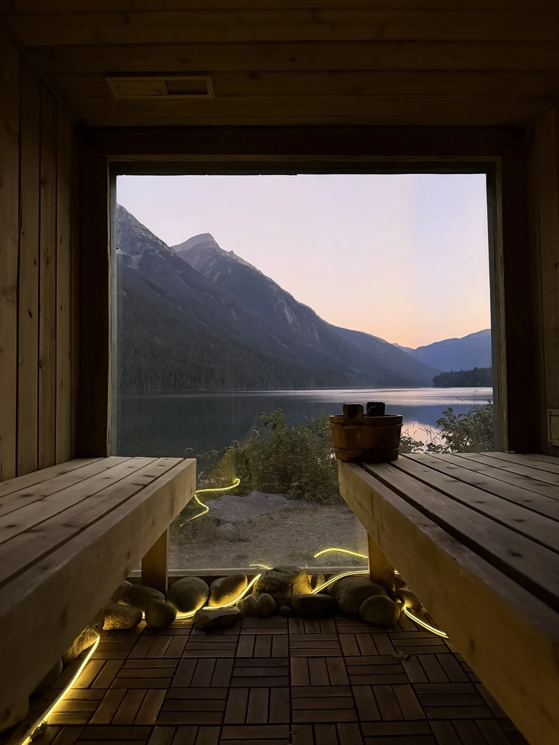 Panoramic sauna view in British Columbia