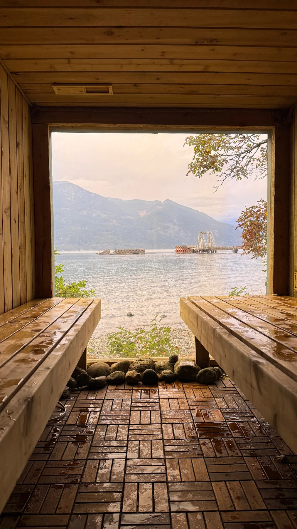 Panoramic sauna view in British Columbia