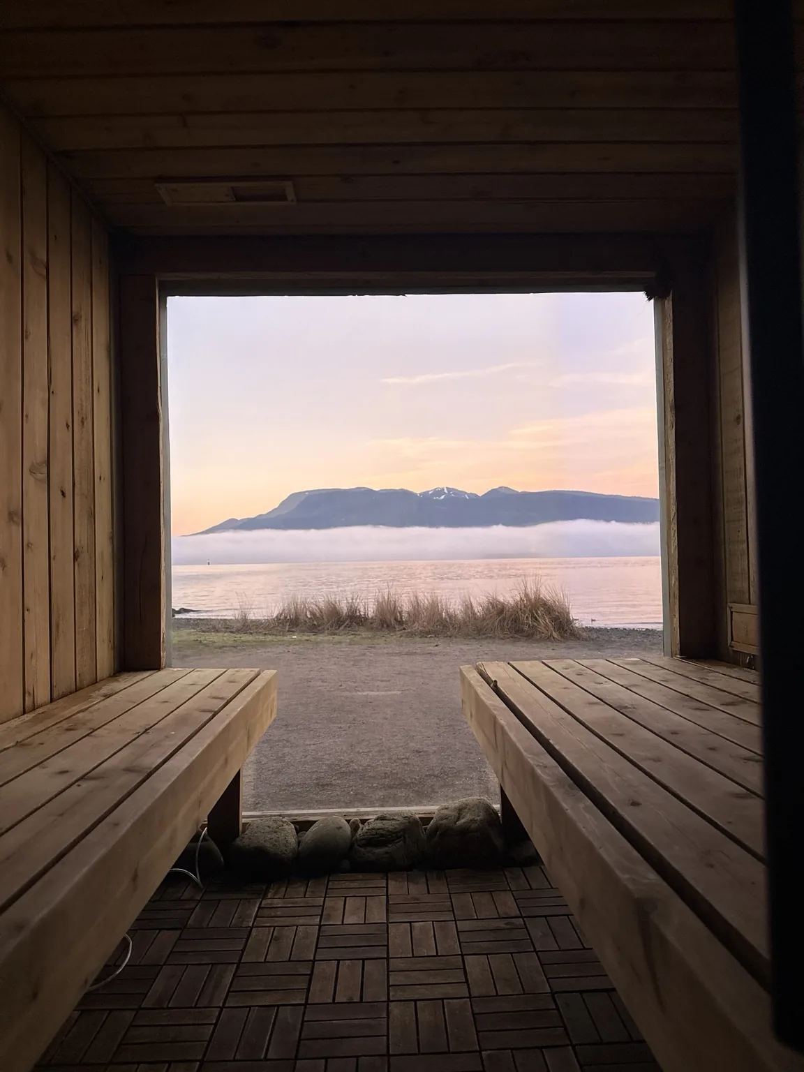Panoramic sauna view in British Columbia